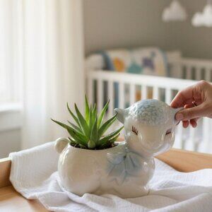 Charming Deligjtful Kitschy Vintage Lamb Planter for Whimsical Nursery Decor